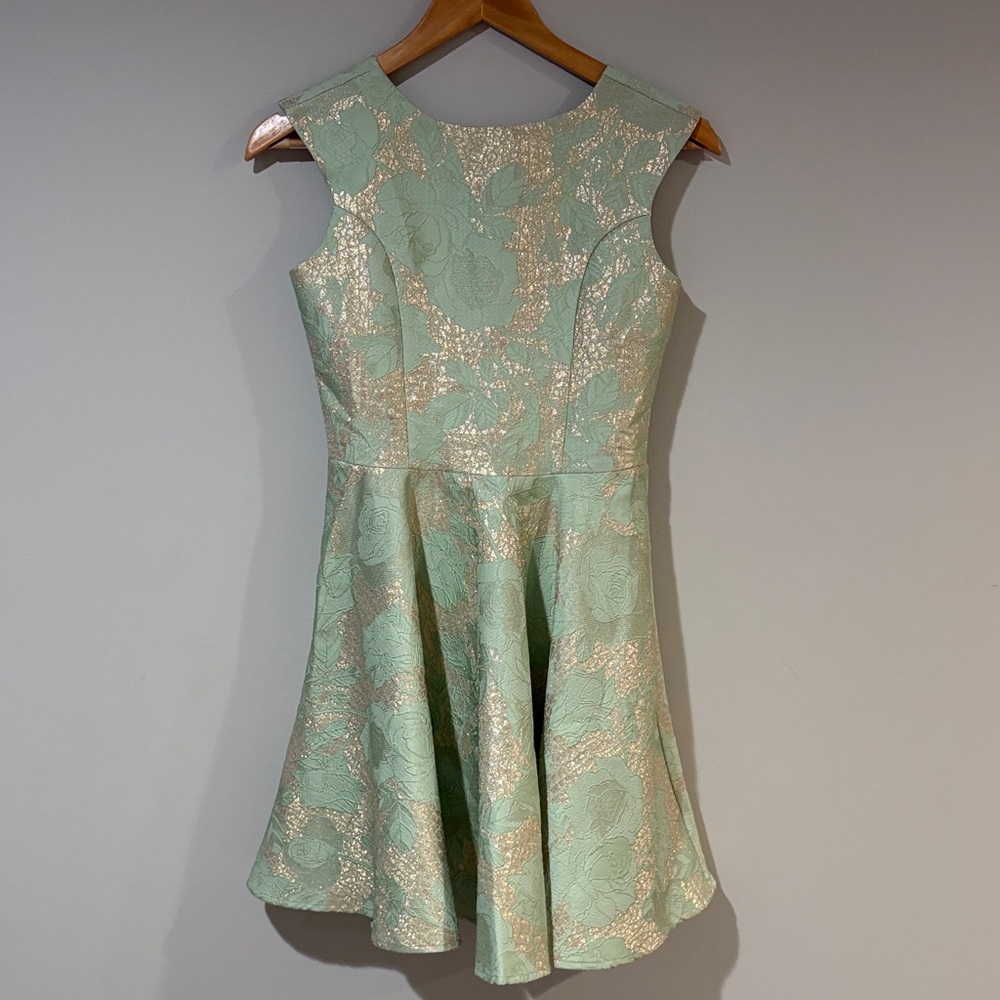 Un Deux Trois Mint and Gold Kids Formal Dress